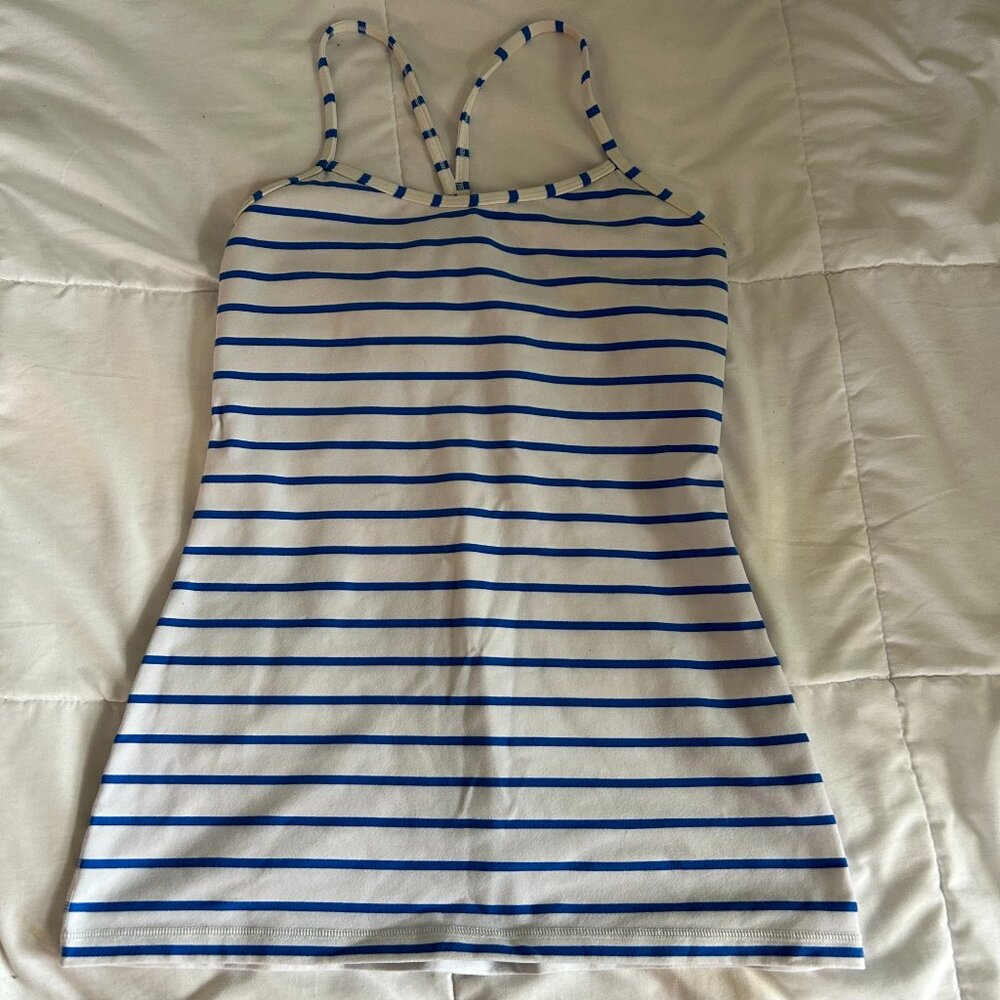 White and Blue striped Lululemon tank top